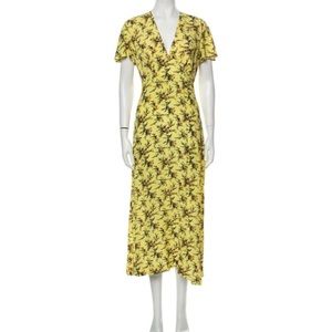 Sandro Yellow Floral midi dress with back slit